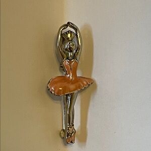 Ballerina Brooch/Pendant Silver with Pink Enabled Dress